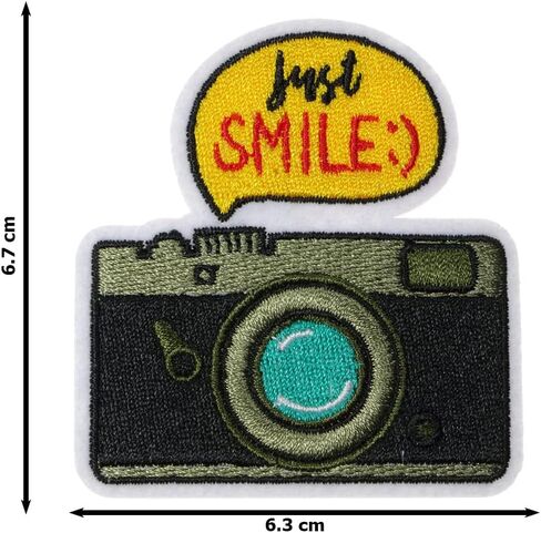 JPT - Just Smile Camera Photo Cute Cartoon Embroidered Applique Iron/Sew on Patches Badge Cute Logo Patch on Vest Jacket Shirt Hat Jean Clothing Bag in Kuwait