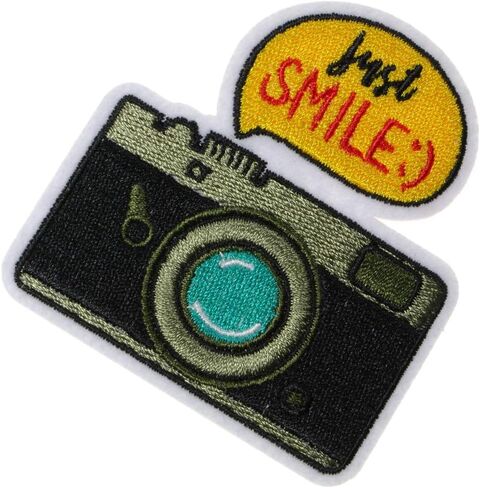 JPT - Just Smile Camera Photo Cute Cartoon Embroidered Applique Iron/Sew on Patches Badge Cute Logo Patch on Vest Jacket Shirt Hat Jean Clothing Bag in Kuwait