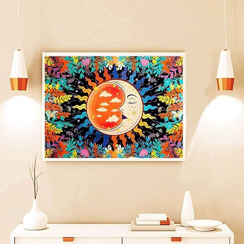 مجموعات الطلاء الماسي من BOHUAYI للبالغين، طلاء يدوي 5D بالأرقام للبالغين المبتدئين، لوحات فنية بنقاط ماسية كاملة الحفر لديكور المنزل الجداري 11.8 × 15.7 بوصة (الشمس والقمر) in Kuwait