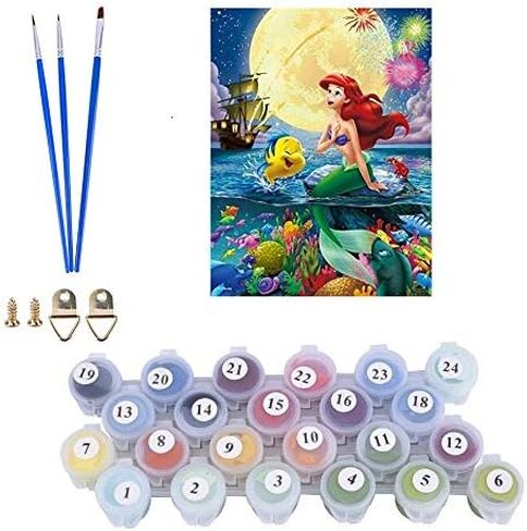 Karyees 16x20In Princess Little Mermaid Ariel Paint by Numbers Kits DIY Painting by Numbers DIY Canvas Painting by Numbers Acrylic Painting Kits for Home Wall Decor Princess Mermaid in Saudi Arabia