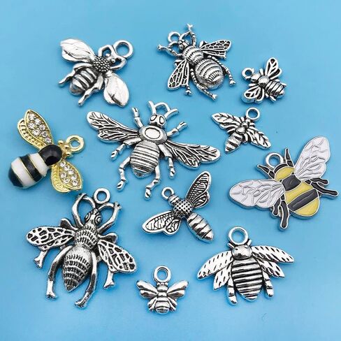 سحر النحل - 40 قطعة من لوازم الحرف اليدوية ذات النمط المسطح بدون حلقة دلايات نحل العسل لصنع المجوهرات للهالوين DIY الحرف اليدوية (16524) in Kuwait