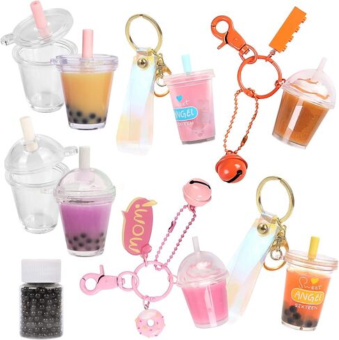 FUNSHOWCASE Miniature Bubble Tea Epoxy Resin Casting Kits Key Chain Earring Pendant Charms Jewelry Making Supplies Height 1.3inch in Saudi Arabia