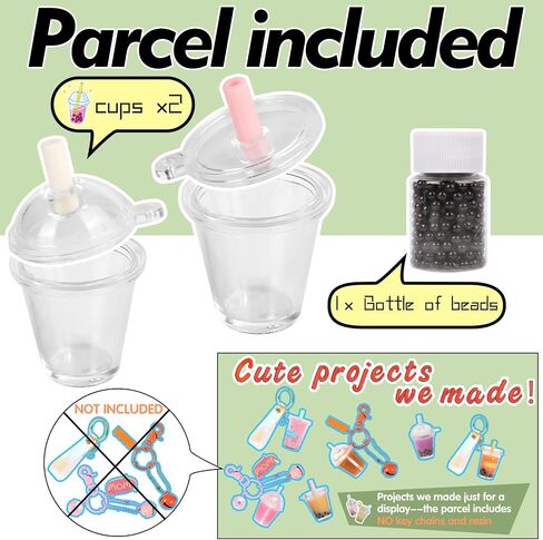 FUNSHOWCASE Miniature Bubble Tea Epoxy Resin Casting Kits Key Chain Earring Pendant Charms Jewelry Making Supplies Height 1.3inch in Saudi Arabia