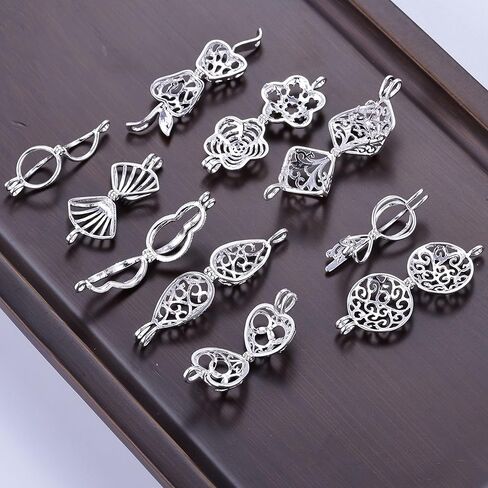 10Pcs Bright Silver Cute Pearl Bead Cages Pendant Wholesale Essential Oil Scent Diffuser Locket Cage Charms for DIY Bracelet Necklace Earrings Jewelry Making in Kuwait