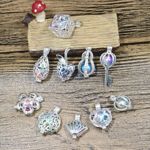 10Pcs Bright Silver Cute Pearl Bead Cages Pendant Wholesale Essential Oil Scent Diffuser Locket Cage Charms for DIY Bracelet Necklace Earrings Jewelry Making in Kuwait