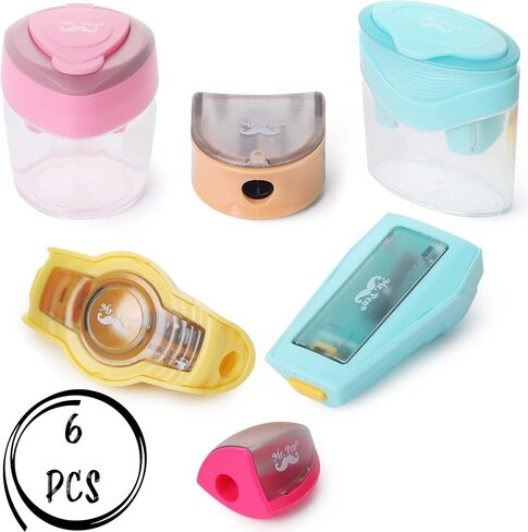 مستر.بين - مبراة اقلام ملونة مع غطاء، 6 قطع، مبراة اقلام رصاص لطيفة، مبراة اقلام للاطفال، مبراة اقلام رصاص للطلاب، مبراة اقلام يدوية، هدايا الكريسماس in Kuwait