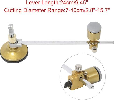 Portable Circular Glass Cutter Calibrated by Inch with Round Knob Handle and Suction Cup, Adjustable Compasses Type Circular Glass Cutter Tool Kit with Engraving Pen (Diameter 16 inch/ 40cm) in Saudi Arabia