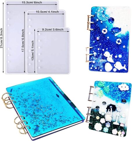 الازوني 30 قطعة من قوالب الراتنج على شكل قلم وغطاء نوت بوك، مجموعة قوالب صب الراتنج مع حلقات للكتب، اقلام حبر جاف لاعادة التعبئة لاقلام النوت بوك وصنع قوالب الراتنج in Kuwait