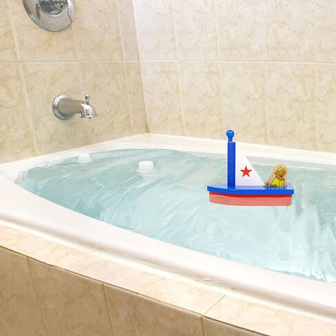 Jack Rabbit Boats and Buddies (Star Design) Creations – Wood Bathtub Toys That Float – Includes Removable Dog That Rides in Boat – Bath Fun for Toddlers - Ages 3+ Years in Kuwait