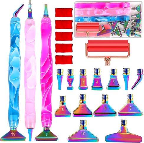 Diamond Painting Metal Tips, 28Pcs Diamond Painting Pen Accessories Tools Kits for DIY, Screw Thread Tips, 5D Diamond Painting Tools with 6 Clay, for DIY Craft, Embroidery Decor, Colorful in Saudi Arabia