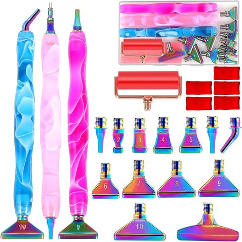 Diamond Painting Metal Tips, 28Pcs Diamond Painting Pen Accessories Tools Kits for DIY, Screw Thread Tips, 5D Diamond Painting Tools with 6 Clay, for DIY Craft, Embroidery Decor, Colorful in Saudi Arabia
