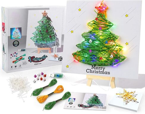 Sanlebi DIY Christmas Tree String Art Kit with LED Light - Christmas Home Decorations Xmas Ornaments Craft Creativity Kit New Year Unique Gift Handmade Art for Adults, Kids Age 6 7 8 9 Years Old in Kuwait