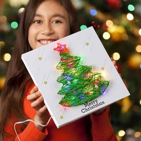 Sanlebi DIY Christmas Tree String Art Kit with LED Light - Christmas Home Decorations Xmas Ornaments Craft Creativity Kit New Year Unique Gift Handmade Art for Adults, Kids Age 6 7 8 9 Years Old in Kuwait