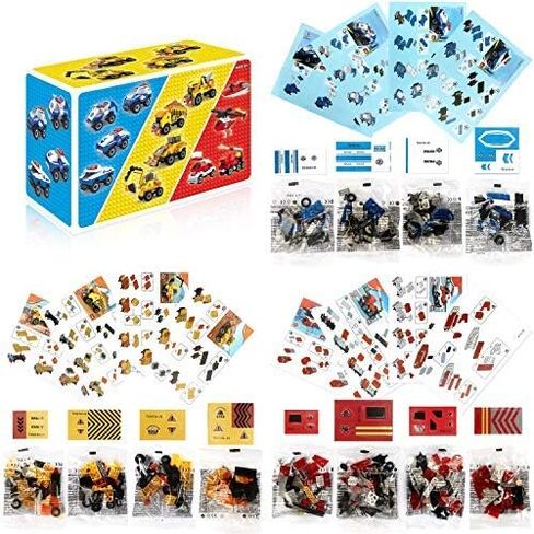 Mini Building Blocks Cars Toys Sets 12 Packs Assembly Mini Cars Toys for Boys, Girls Stem Building Car Assorted Construction Truck Fire Trucks Police Cars Party Favor Goodie Bags for Kids. in Kuwait