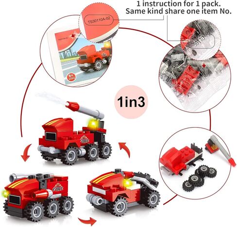 Mini Building Blocks Cars Toys Sets 12 Packs Assembly Mini Cars Toys for Boys, Girls Stem Building Car Assorted Construction Truck Fire Trucks Police Cars Party Favor Goodie Bags for Kids. in Kuwait