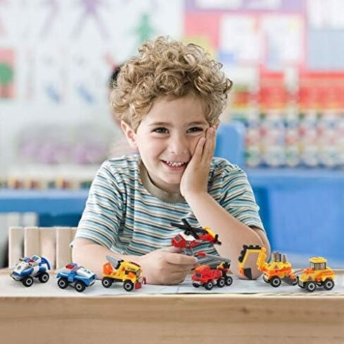 Mini Building Blocks Cars Toys Sets 12 Packs Assembly Mini Cars Toys for Boys, Girls Stem Building Car Assorted Construction Truck Fire Trucks Police Cars Party Favor Goodie Bags for Kids. in Kuwait