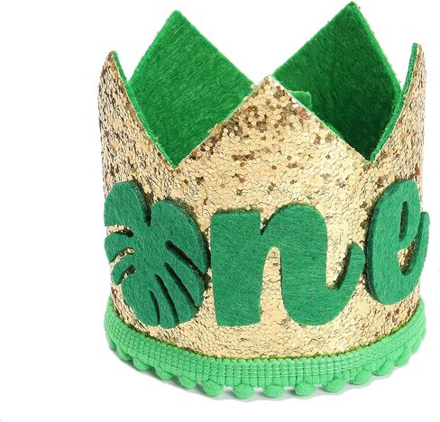 LYNLIN 1st Birthday Crown Hat for Baby Boy Girl, Jungle Safari Green Number ONE First Birthday Cap Crown for Birthday Party Decor for Baby Shower Birthday Party Photo Prop in Saudi Arabia
