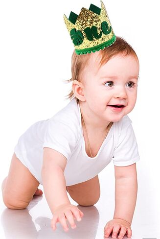 LYNLIN 1st Birthday Crown Hat for Baby Boy Girl, Jungle Safari Green Number ONE First Birthday Cap Crown for Birthday Party Decor for Baby Shower Birthday Party Photo Prop in Saudi Arabia