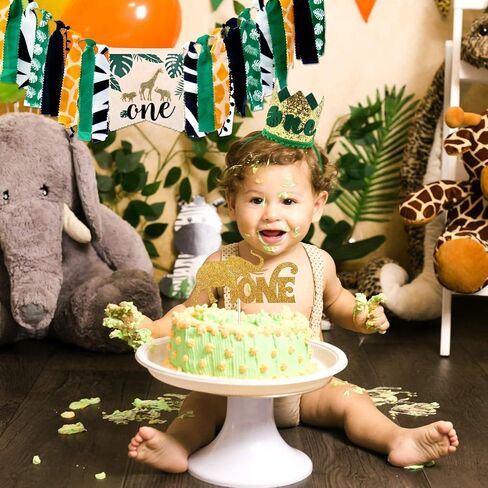 LYNLIN 1st Birthday Crown Hat for Baby Boy Girl, Jungle Safari Green Number ONE First Birthday Cap Crown for Birthday Party Decor for Baby Shower Birthday Party Photo Prop in Saudi Arabia