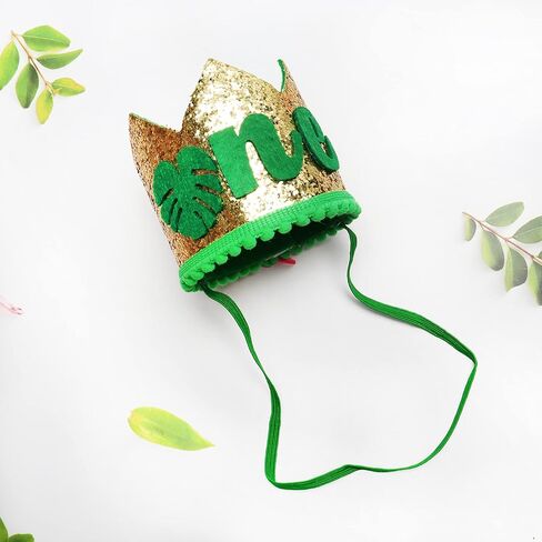 LYNLIN 1st Birthday Crown Hat for Baby Boy Girl, Jungle Safari Green Number ONE First Birthday Cap Crown for Birthday Party Decor for Baby Shower Birthday Party Photo Prop in Saudi Arabia