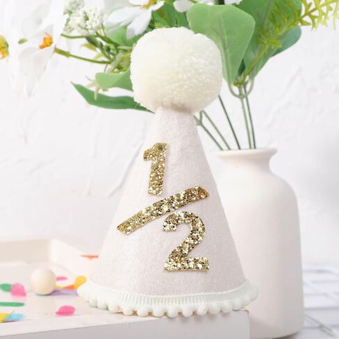 قبعة نصف عيد ميلاد بيضاء لحفلات الأطفال - قبعة عيد ميلاد بيضاء 1/2، تاج عيد ميلاد 1/2، أفضل لوازم حفلات عيد الميلاد لمدة 6 أشهر (1/2 قبعة عيد ميلاد بيضاء) in Saudi Arabia