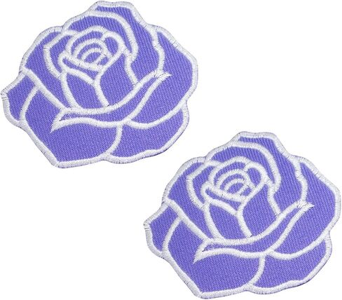 Octory 2 PCS Rose Flower Iron On Patches for Clothing Saw On/Iron On Embroidered Patch Applique for Jeans, Hats, Bags (White-Gray) in Saudi Arabia