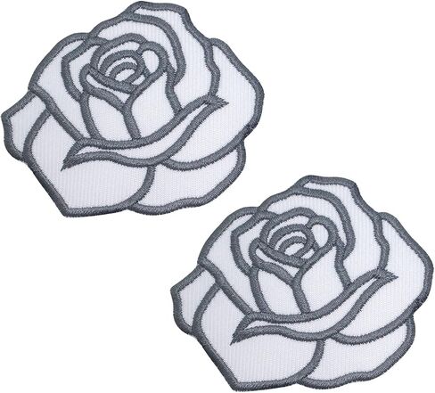 Octory 2 PCS Rose Flower Iron On Patches for Clothing Saw On/Iron On Embroidered Patch Applique for Jeans, Hats, Bags (White-Gray) in Saudi Arabia