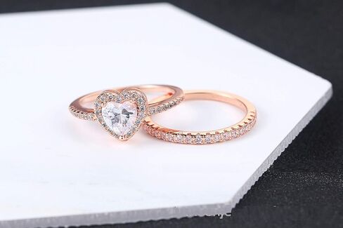 XIALV أزياء المرأة على شكل قلب 18K الذهب الوردي تشيكوسلوفاكيا الزفاف خطوبة العروس الخلود خاتم مجموعة مجوهرات هدية (رمز الولايات المتحدة 9) in Kuwait