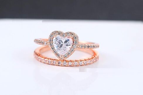 XIALV أزياء المرأة على شكل قلب 18K الذهب الوردي تشيكوسلوفاكيا الزفاف خطوبة العروس الخلود خاتم مجموعة مجوهرات هدية (رمز الولايات المتحدة 9) in Kuwait