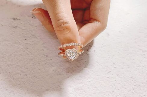 XIALV أزياء المرأة على شكل قلب 18K الذهب الوردي تشيكوسلوفاكيا الزفاف خطوبة العروس الخلود خاتم مجموعة مجوهرات هدية (رمز الولايات المتحدة 9) in Kuwait