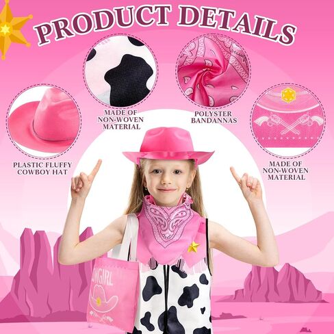 Toulite 24 Pcs Western Cowgirl Costume Set Cowboy Cowgirl Outfit 6 Plastic Felt Hats 6 Vest Tops 6 Paisley Bandanas 6 Bags in Saudi Arabia