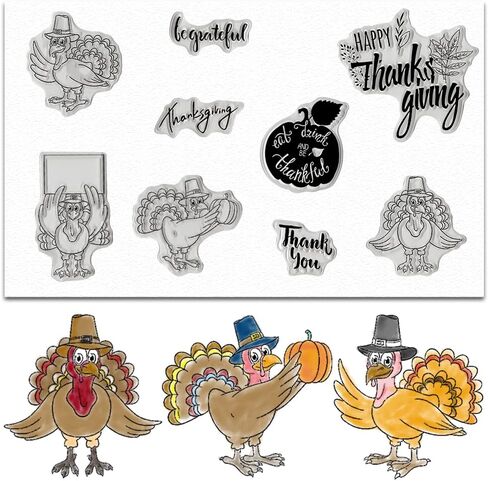 ALIBBON Thanksgiving Turkey Clear Stamps for Card Making and Photo Album Decorations, Leaves Pumpkin Clear Stamps, Greeting Words Transparent Silicone Rubber Stamps for Crafts and DIY Scrapbooking in Saudi Arabia