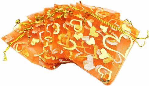 QIANHAILIZZ 100 حزمة 2.8 × 3.5 بوصة زهرة القلب الأورجانزا مجوهرات هدية الحقيبة الحلوى الحقيبة الرباط حقائب الزفاف لصالح B511S (قلب الذهب الأبيض) in Kuwait