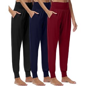 Ficerd 3 Pack Women's Joggers, Cozy Lounge Pants with Pockets High Waisted Workout Joggers Comfy Loose Yoga Sweatpants