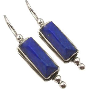 SilverStarJewel Original Navy Blue Rectangle Lapis Lazuli Earrings 3.8 cm 925 Solid Silver in Kuwait