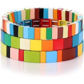 NVENF بلاط أساور المينا قوس قزح بلاط حبة الأساور Colorblock تكويم أساور تمتد بوهيميا بلاط حبلا الإسورة مجموعة سوار للنساء الرجال الفتيات in Saudi Arabia