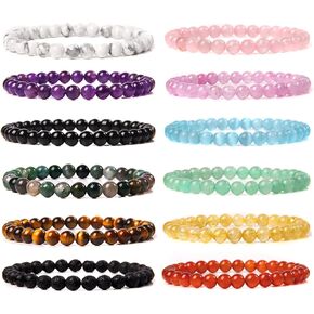 jewpark 12pcs 6mm الأحجار الكريمة مطرز أساور للنساء صغيره سحق حجر كريستال سوار مطرز الأزواج تمتد للجنسين تمتد أساور مجوهرات in Kuwait