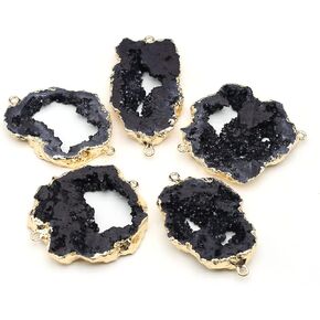 LE SKY natural stone connectors colorful irregular druzy geode agate golden edge stone link charms for jewelry making necklace