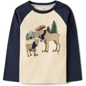 Gymboree Boys' and Toddler Fall and Holiday Embroidered Graphic Long Sleeve T-Shirts