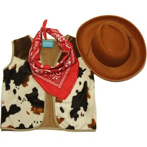 Making Believe Kids Western Rodeo Cowboy or Cowgirl Classic Costume Set - Vest, Brown Hat, Bandanna (Choose Color and Size)