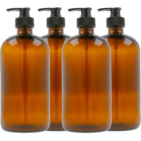 32oz Amber Glass Soap Dispenser- Large Amber Round Bottles with Black Pumps – Apothecary Soap Dispensers is Refillable & Reusable for Bath/Kitchen Accessories - Pack of 4 in Saudi Arabia