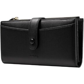 Vulkitty Wallet for Women Large Capacity Leather Purse RFID Blocking Credit Card Organizer with Zipper Pocket(Black)