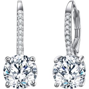 EVER FAITH 925 Sterling Silver CZ Prong Setting Gorgeous Bridal Prom Leverback Dangle Earrings