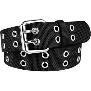 Drizzte Double Grommet Belt Plus Size 39 to 59'' Nylon Prong Belts for Women Men