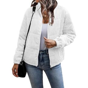 Kissonic Women's Corduroy Puffer Jacket Stand Collar Long Sleeve Cropped Puffer Coat Lightweight Fall Jackets in Saudi Arabia