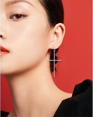 WUWEIJIAJIA Unique Minimalist Gold Silver Black Punk Long Cross Dangle Drop Earrings for Women Girls Men Statement Hypoallergenic Jewelry Gifts in Kuwait