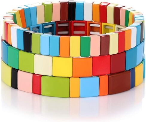 NVENF بلاط أساور المينا قوس قزح بلاط حبة الأساور Colorblock تكويم أساور تمتد بوهيميا بلاط حبلا الإسورة مجموعة سوار للنساء الرجال الفتيات in Saudi Arabia