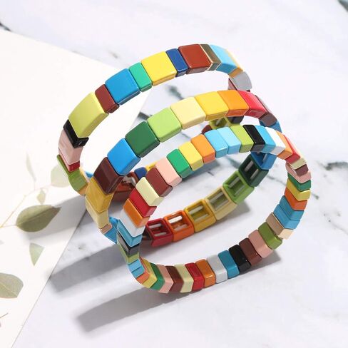NVENF بلاط أساور المينا قوس قزح بلاط حبة الأساور Colorblock تكويم أساور تمتد بوهيميا بلاط حبلا الإسورة مجموعة سوار للنساء الرجال الفتيات in Saudi Arabia
