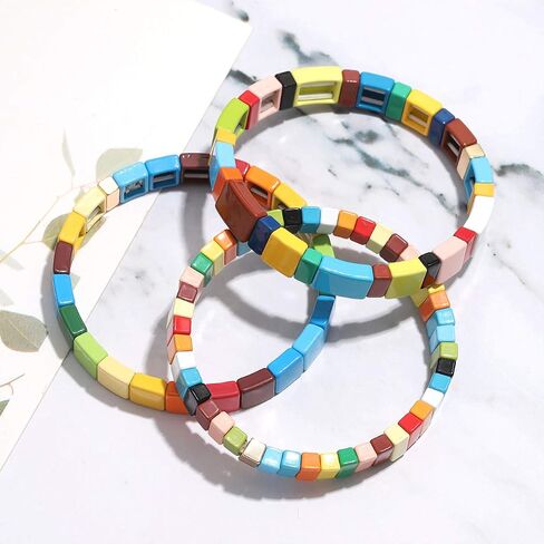 NVENF بلاط أساور المينا قوس قزح بلاط حبة الأساور Colorblock تكويم أساور تمتد بوهيميا بلاط حبلا الإسورة مجموعة سوار للنساء الرجال الفتيات in Saudi Arabia