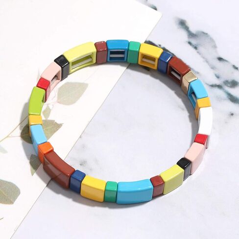 NVENF بلاط أساور المينا قوس قزح بلاط حبة الأساور Colorblock تكويم أساور تمتد بوهيميا بلاط حبلا الإسورة مجموعة سوار للنساء الرجال الفتيات in Saudi Arabia